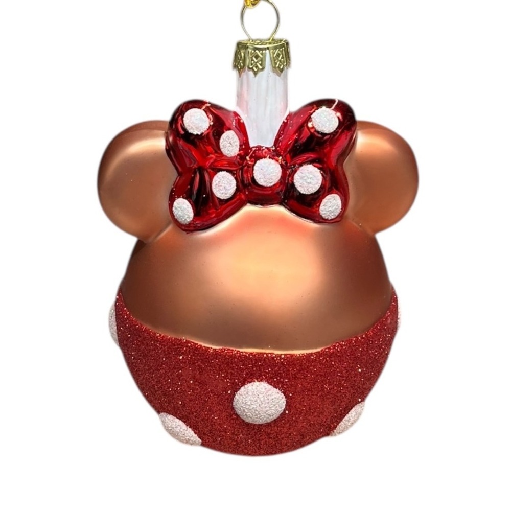 Disney Minnie Mouse Christmas Ornament Red Polka Dot Bow Ears‎ Glass